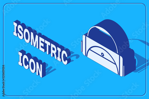 Isometric Sport bag icon isolated on blue background. Vector Illustration