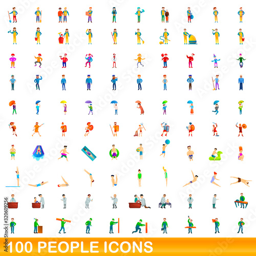 100 people icons set. Cartoon illustration of 100 people icons vector set isolated on white background