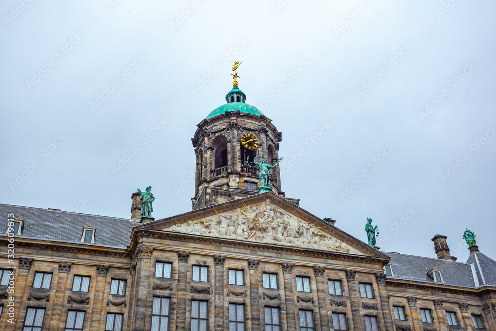 City hall or town hall of Amsterdam, the Netherlands. bell tower