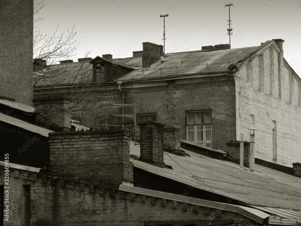 roofs of old houses top view