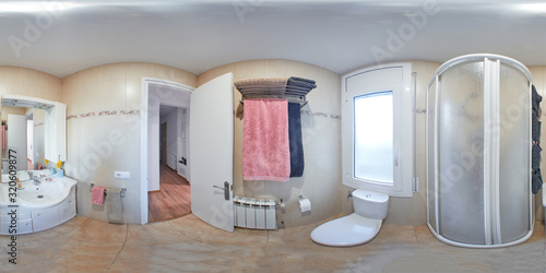 360 equirectangular photography, it is small but cozy bathroom
