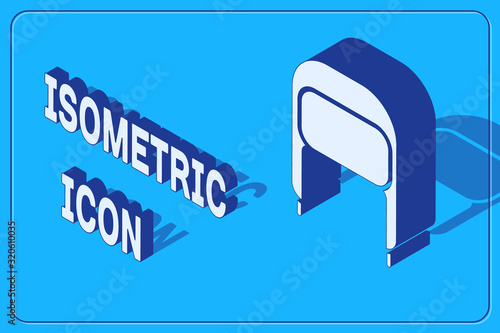 Isometric Winter hat with ear flaps icon isolated on blue background. Vector Illustration