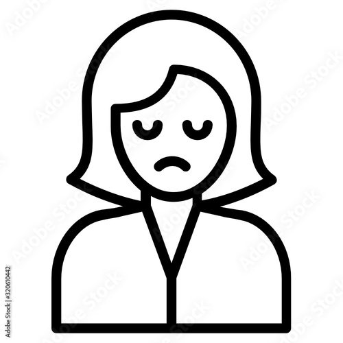 Disappointed Girl Face Design, Female  Sad Avatar, Pensive Face with a sadder, more hurt expression Vector Icon Design, Downcast eyes on white background