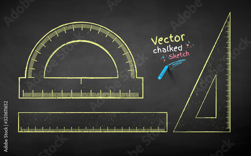 Chalk drawn illustration collection of rulers