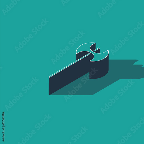 Isometric Medieval axe icon isolated on green background. Battle axe, executioner axe. Medieval weapon. Vector Illustration