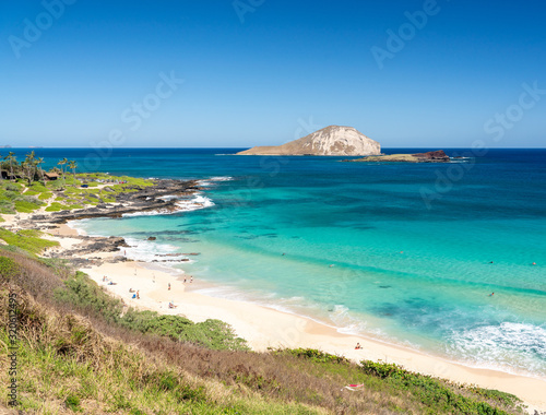 View across the East coastline of Oahu over Makapu'u beach with Rabbit and Kaohikaipu islands