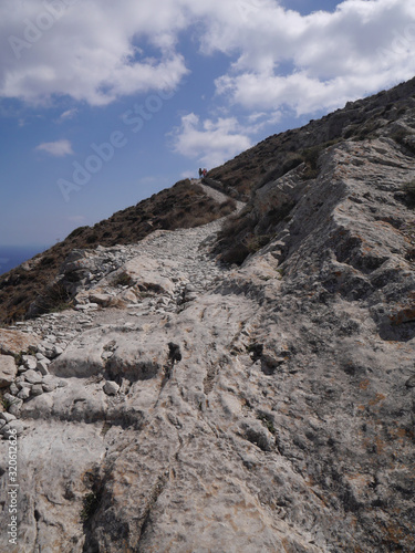 The ruins of the ancient city of Tehra on the plateau of Mesa Vouno mountain, on the island of Santorini, Greece.