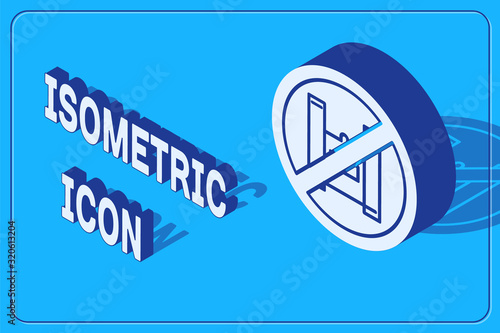 Isometric Say no to plastic bags poster icon isolated on blue background. Disposable cellophane and polythene package prohibition sign. Vector Illustration