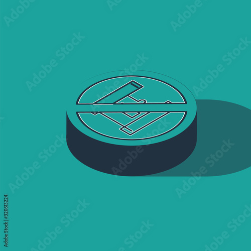 Isometric Say no to plastic bags poster icon isolated on green background. Disposable cellophane and polythene package prohibition sign. Vector Illustration