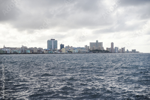 Landscape view of Havana, Cuba by the water. 