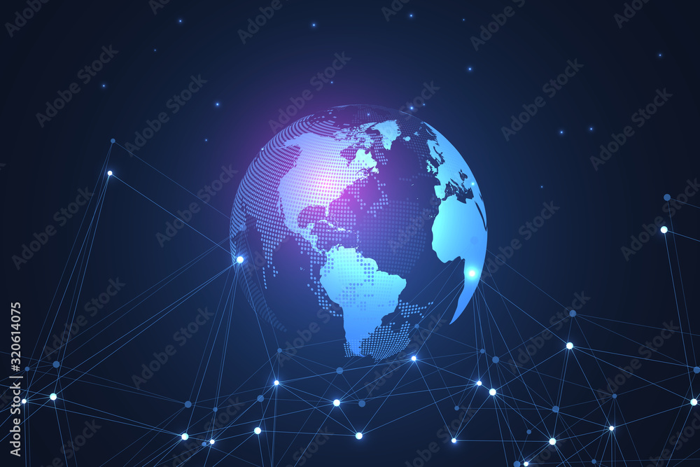Global network connection concept. Big data visualization. Social network communication in the global computer networks. Internet technology. Business. Science. Vector illustration Global network connection concept. Big data visualization. Social network communication in the global computer networks. Internet technology. Business. Science. Vector illustration
