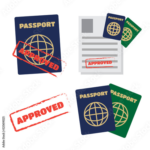 Visa stamping. Passport or visa application. Travel vector