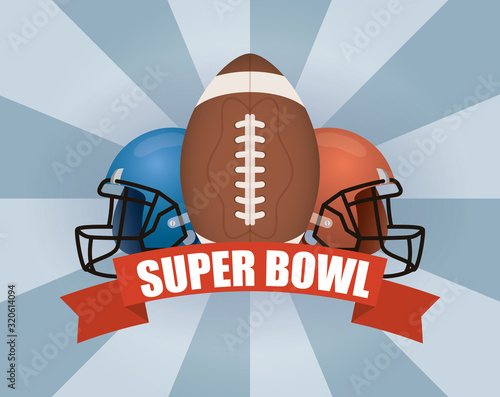 superbowl sport poster with helmets and balloon