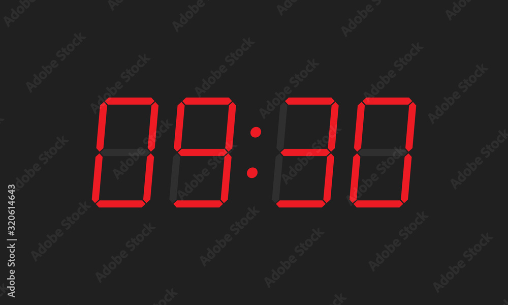Digital closeup clock displaying 9:30