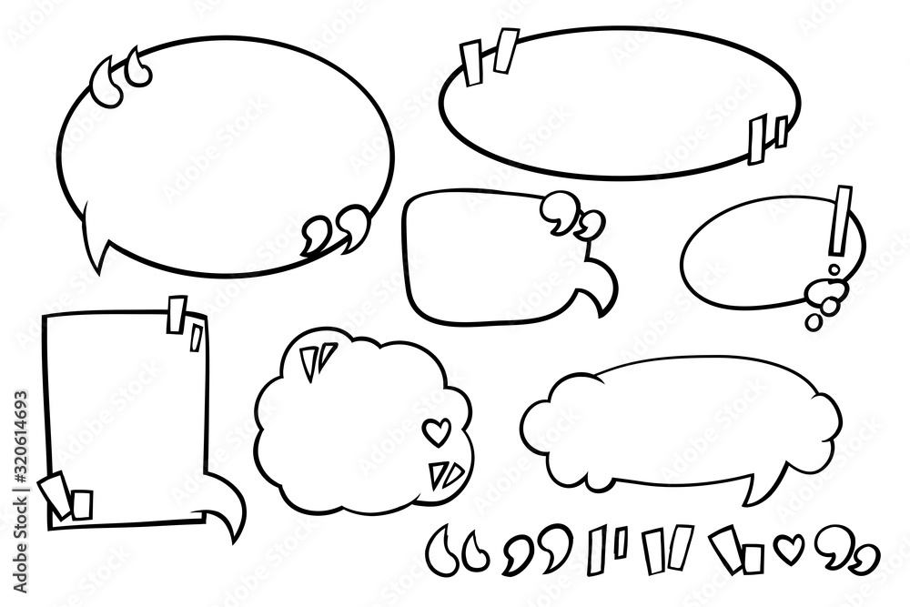 Fototapeta premium Hand draw Speech bubble set in black and white concept. Line art vector illustration with layers.