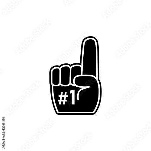 Foam finger number 1 silhouette icon. Clipart image isolated on white background