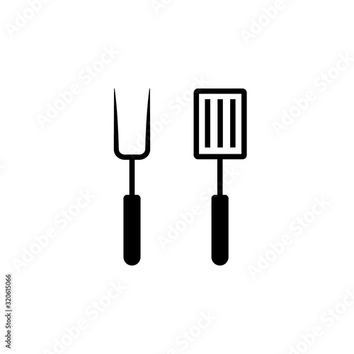 BBQ fork and spatula silhoutte icon. Clipart image isolated on white background