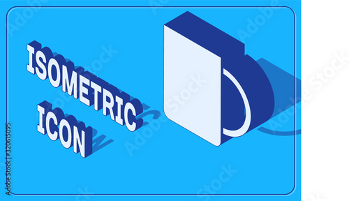 Isometric Coffee cup icon isolated on blue background. Tea cup. Hot drink coffee. Vector Illustration