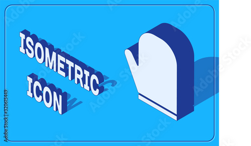 Isometric Oven glove icon isolated on blue background. Kitchen potholder sign. Cooking glove. Vector Illustration