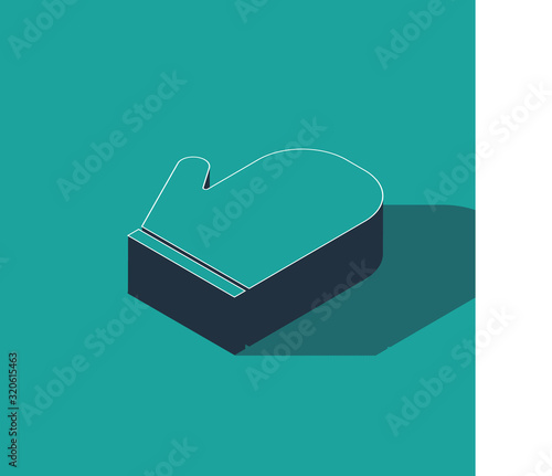 Isometric Oven glove icon isolated on green background. Kitchen potholder sign. Cooking glove. Vector Illustration