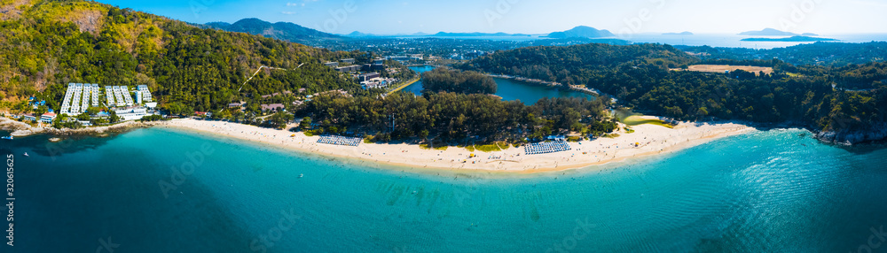 Aerial panorama of Nai Harn beach located on the south of Phuket island in Thailand