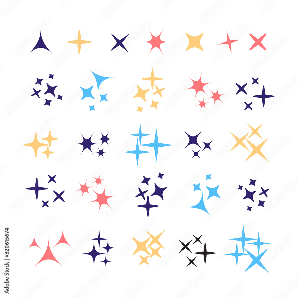 Fototapeta premium Sparkle lights stars set. Glowing light effect star. Sparkle lights vector