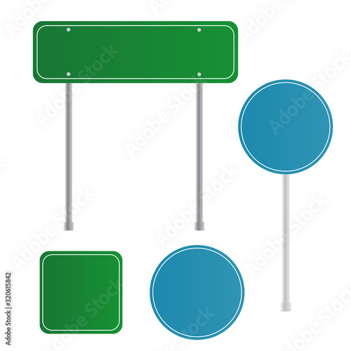 Blank green road sign isolated. Sign street. Arrow blank sign