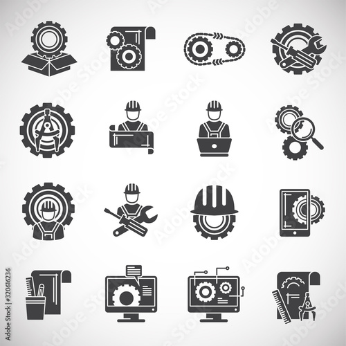 Engineering related icons set on background for graphic and web design. Creative illustration concept symbol for web or mobile app