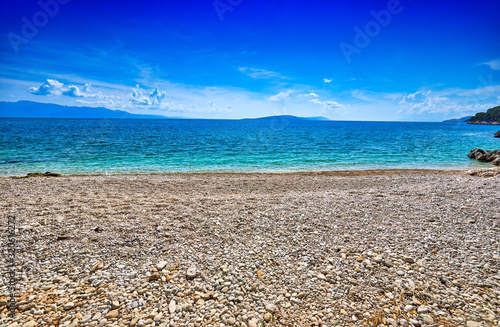 Amazing seascape of Adriatic sea. Luchica beach Croatia, Europe. Colorful summer view of small beach. Croatian coast with clear water and pine trees around. Tropical viewpoint for design postcard. photo