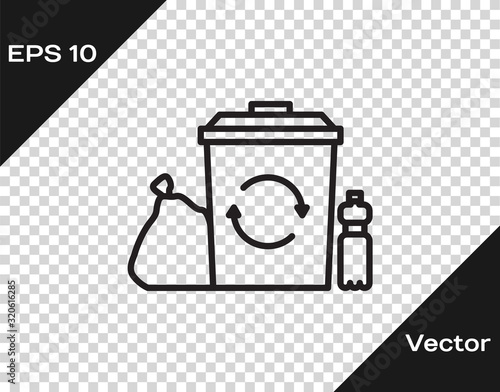Black line Recycle bin with recycle symbol icon isolated on transparent background. Trash can icon. Garbage bin sign. Recycle basket. Vector Illustration