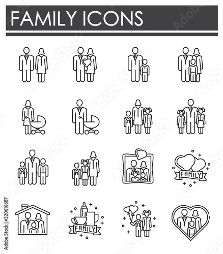 Family related icons set on background for graphic and web design. Creative illustration concept symbol for web or mobile app
