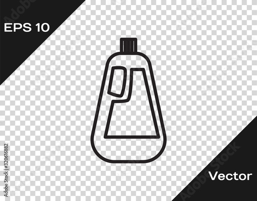 Black line Plastic bottle for liquid laundry detergent, bleach, dishwashing liquid icon isolated on transparent background. Vector Illustration