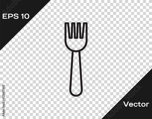 Black line Disposable plastic fork icon isolated on transparent background. Vector Illustration