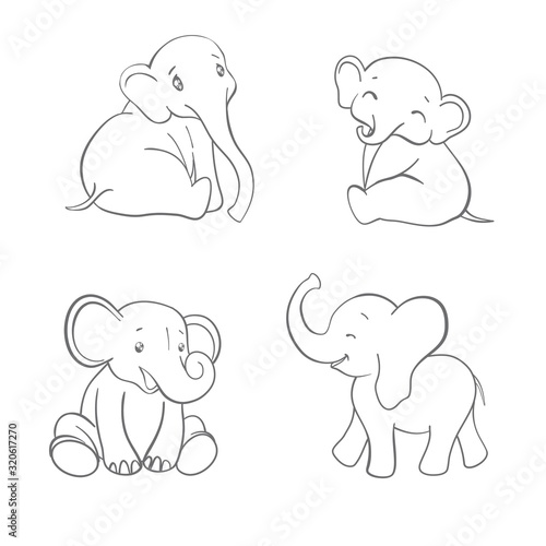 Baby animals. Wild. Elephant animals. Vintage style. Vector illustration.