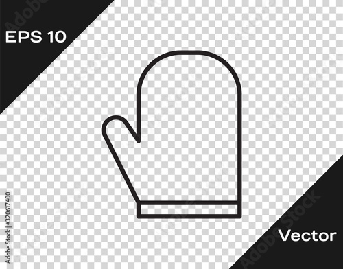 Black line Oven glove icon isolated on transparent background. Kitchen potholder sign. Cooking glove. Vector Illustration