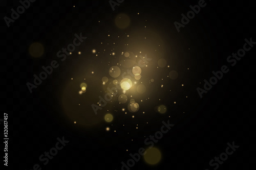 Banner with yellow dust. Light effect on beautiful banners. Dust effect. Dust particles flicker on a dark background. vector illustration. magic.Christmas.