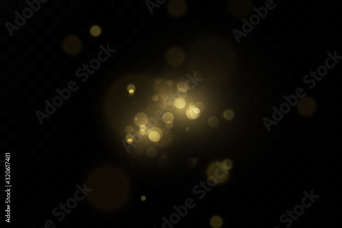 Banner with yellow dust. Light effect on beautiful banners. Dust effect. Dust particles flicker on a dark background. vector illustration. magic.Christmas.