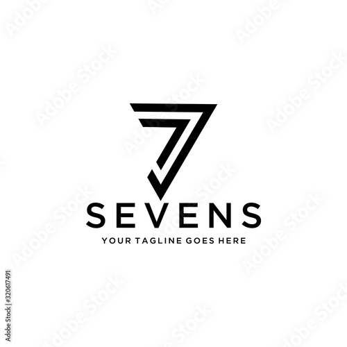 Creative Illustration modern number 7 seven or number 77 Seventy seven geometric logo design photo
