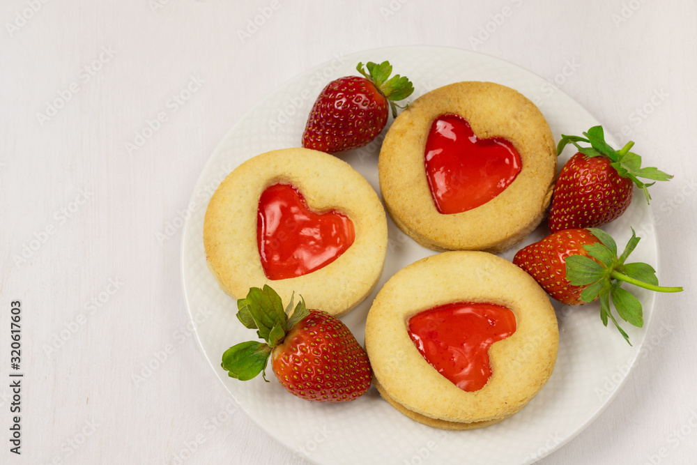 Homemade Cookies with a strawberry Jam Heart Homemade Cookies with a strawberry Jam Heart