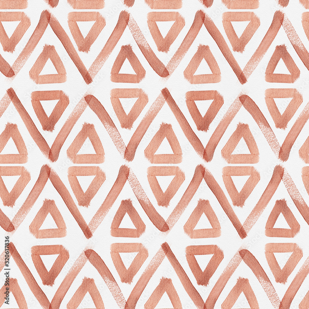 Seamless Rose Gold and White Ethnic Tribal Ornamental Pattern, Hand-painted shiny festive