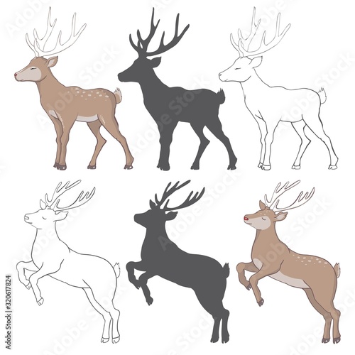 illustration with deer silhouettes isolated on white background