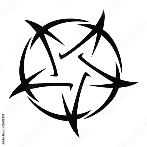 Pentagram - vector illustration of tattoo five-pointed star, isolated on white background