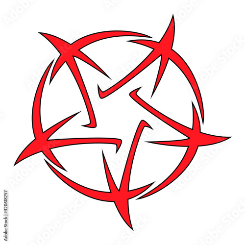 Pentagram - vector illustration of tattoo five-pointed star, isolated on white background