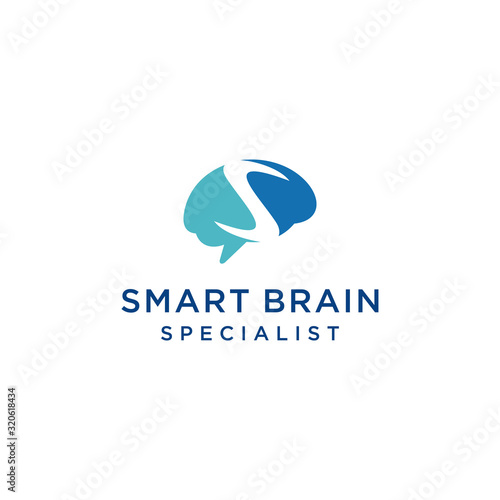 S Brain Logo silhouette design vector template. Think idea concept.