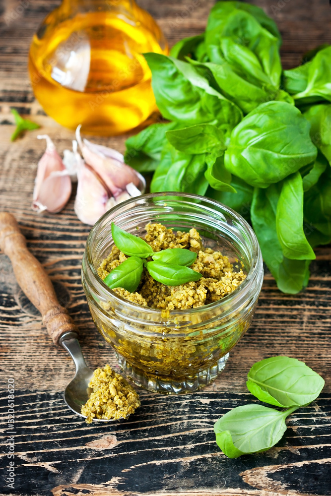 Basil pesto sauce and fresh ingredient Basil pesto sauce and fresh ingredient