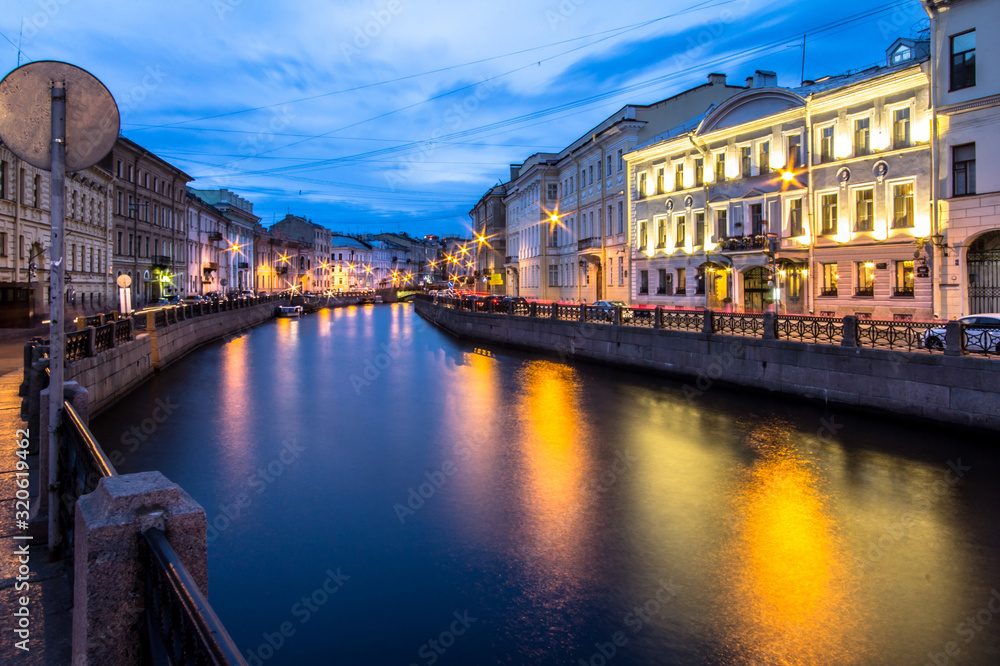 Channel in St.Petersburg at dusk, Russia