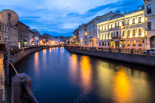 Channel in St.Petersburg at dusk, Russia