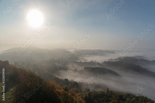 Foggy Morning Landscape in Svečina,