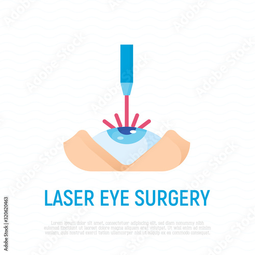 Laser eye surgery thin line icon..Ophthalmology. Lasik vision correction. Vector illustration.