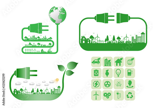 Abstract ecology connection electrical plug concept background . Vector